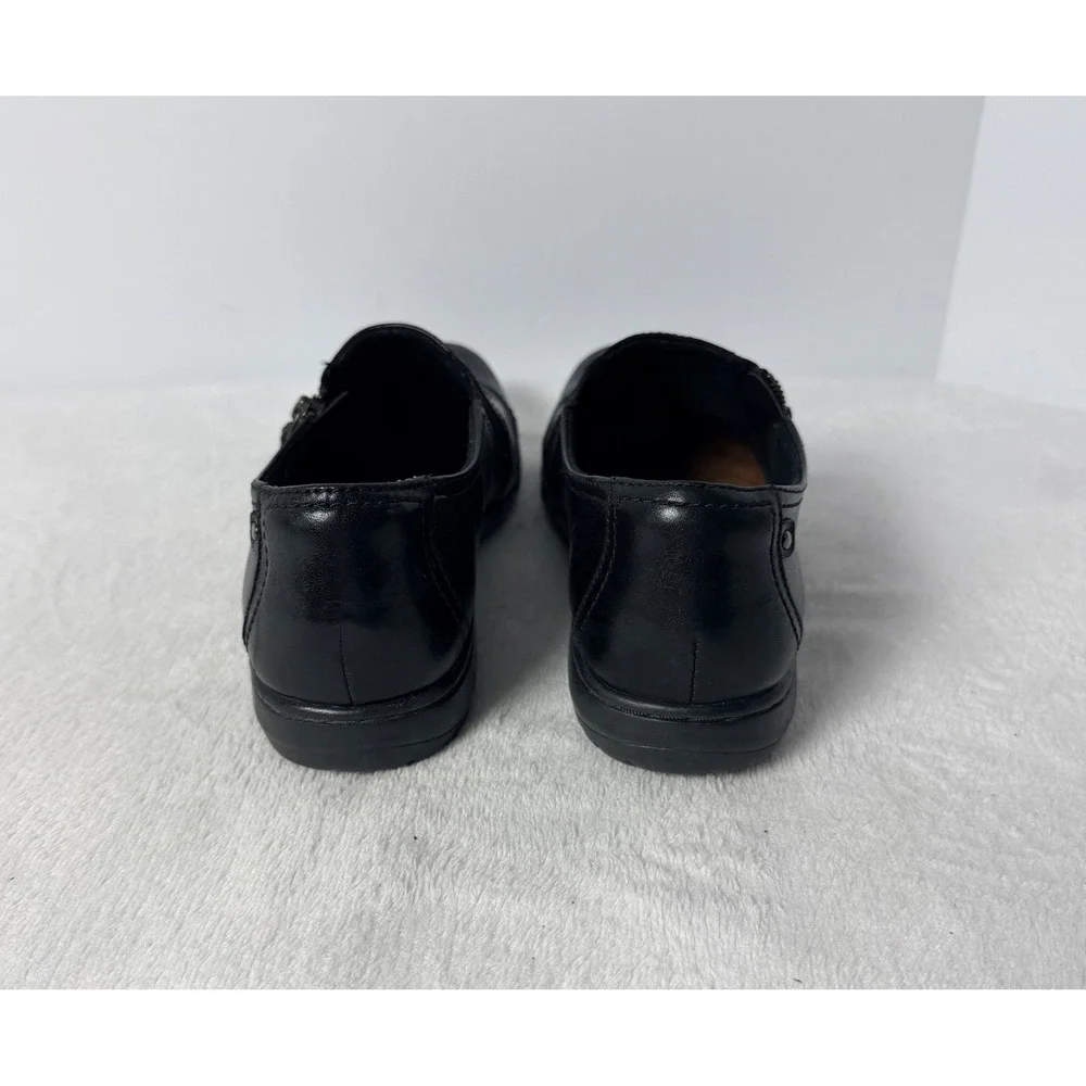 Rockport Cobb Hill Shoes Womens 8 Penfield Zip Loafer CG8629 Black Leather Flats